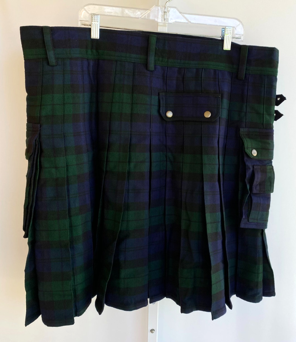 Vintage Wool Kilt Mens Blackwatch Plaid Scottish Tartan Layered Heavy sz 44